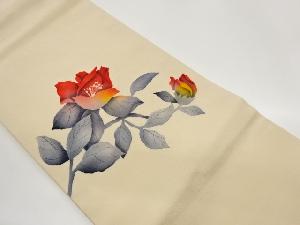 縮緬地手描き薔薇模様名古屋帯